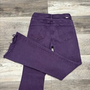 Mother The Weekender Purple Womens 27 Play Date Mid Rise Raw Hem Flared Jeans